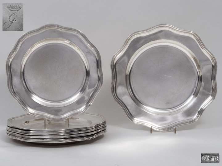 10 German Silver Dinner Plates and One Serving Platter
